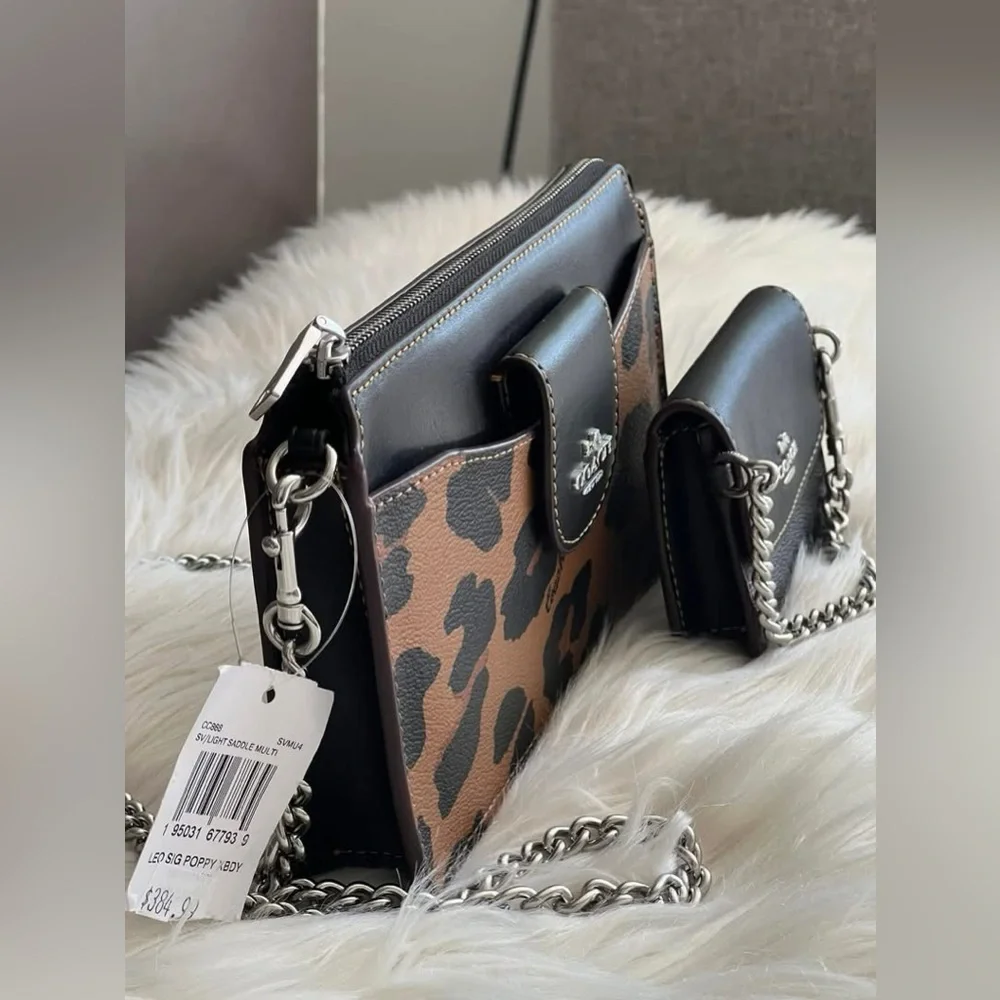 CC868 - Coach Poppy Crossbody with Card Case with Leopard Print and Sig Canvas - Picture 2 of 16